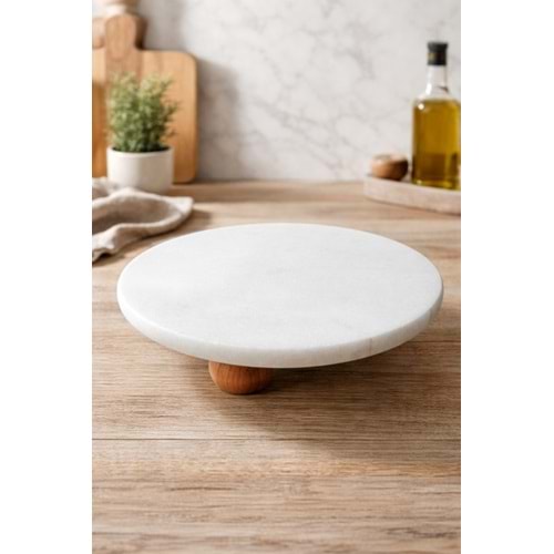 MLN SUNUMLUK MERMER AHŞAP AYAKLI BEYAZ MERMER SUNUMLUK 19 CM 1*12