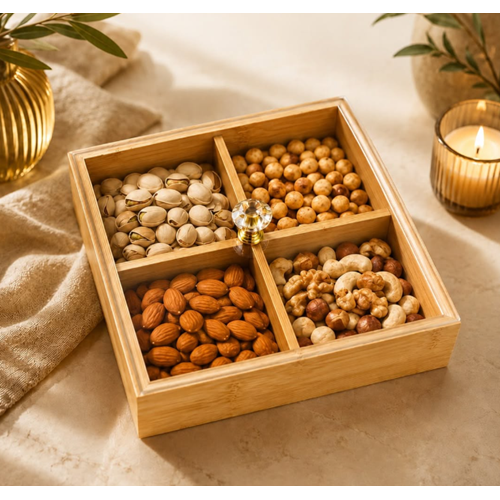 GLD BAMBU ORGANİZER 4 BÖLMELİ KAPAKLI 20x20 CM 1*24