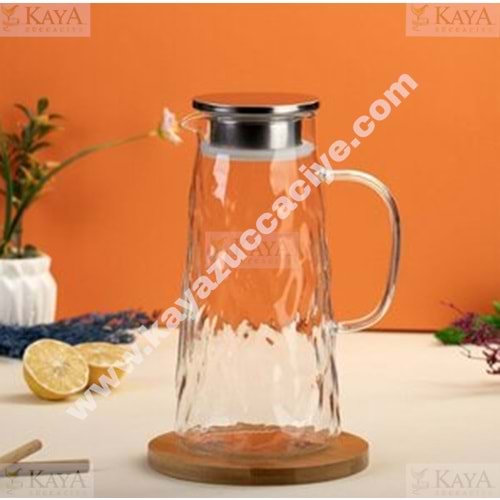 DİAMONDS CAM SÜRAHİ BOROSİLİKAT DESENLİ METAL KAPAK 1500 ML 1*24