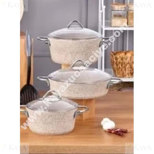 BRİLLANT GÜVEÇ SETİ TORA 16-18-20 CM KREM 1*2