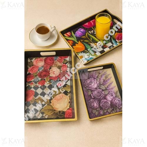 İSRA SİYAH BÜYÜK 3 LÜ KARE TEPSİ 42x30-38x26-31x22 CM 1*16