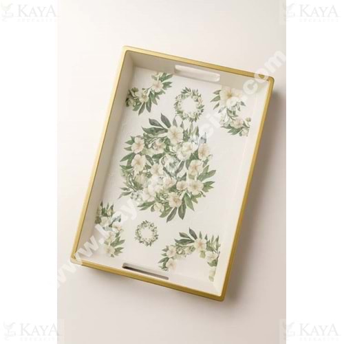 İSRA LÜX BEYAZ BÜYÜK KARE DESENLİ TEPSİ 42x32 CM 1*24