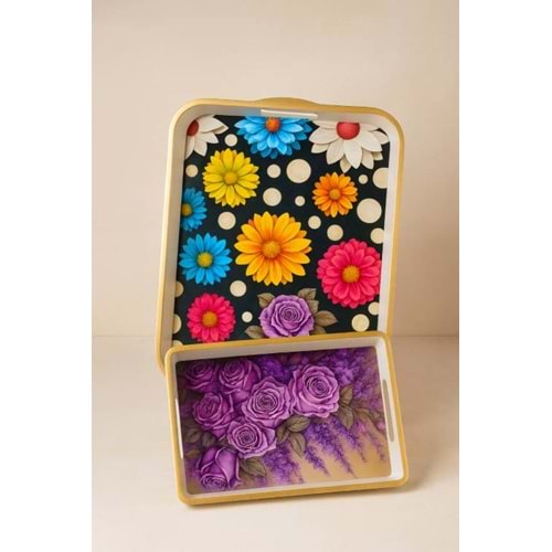 İSRA LÜX BEYAZ 2 Lİ KARE YAĞIZ DESENLİ 40x32-30x23 CM TEPSİ 1*18