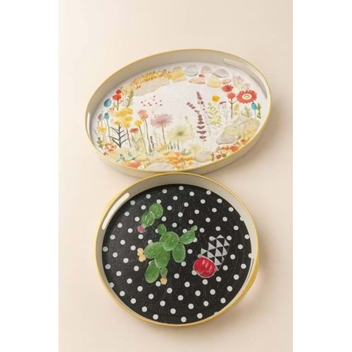 İSRA LÜX BEYAZ BÜYÜK 2 Lİ OVAL ADA DESENLİ 42x32-30x30 CM TEPSİ 1*18