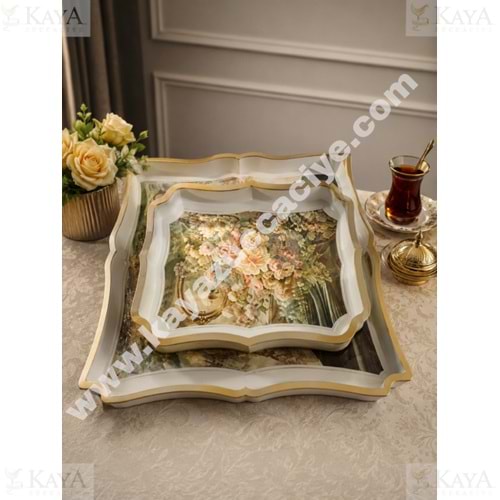 İSRA LUX BEYAZ TEPSİ 2 Lİ LUNA DİKDÖRTGEN 25x35 - 36x47 CM 1*12