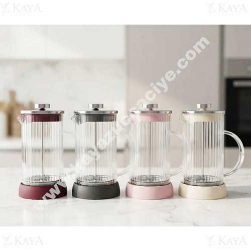BZD IVORY CAM FRENCH PRESS YUVARLAK ÇİZGİLİ 600 ML 1*24
