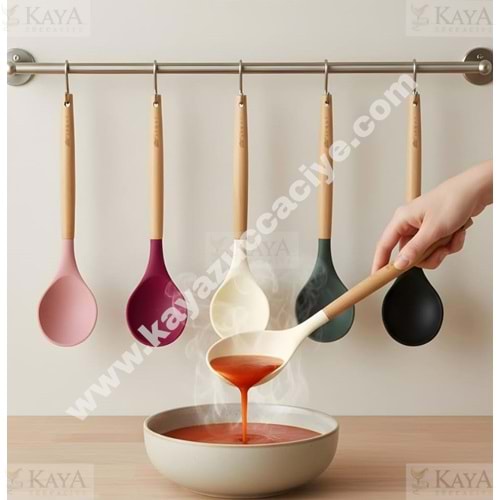 BZD IVORY BAMBU SAPLI SİLİKON KAŞIK 32 CM 1*24