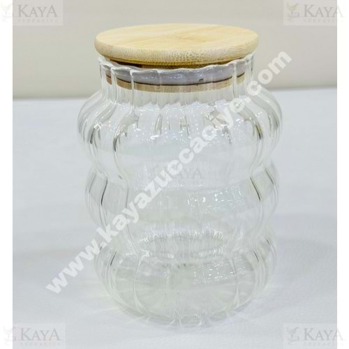KISMET BOROSİLİKAT OPTİKLİ KAVANOZ BAMBU KAPAK 15 CM 1*12