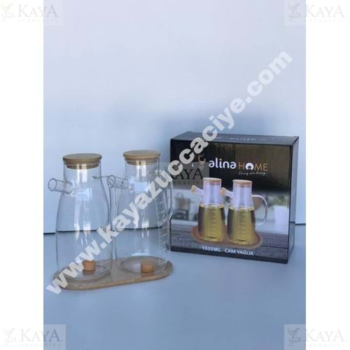 ALİNA CAM BOROSİLİKAT 2 Lİ YAĞLIK BAMBU TABAKLI 1 LT 1*12