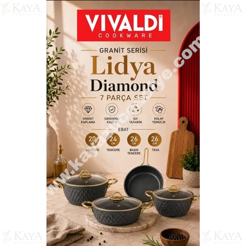 VİVALDİ GRANİT TENCERE SETİ LİDYA HASIR MODEL 7 PARÇA 1*1