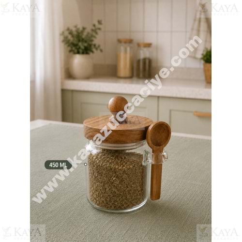 LUCA MİA CAM KAVANOZ GLASSYA KAŞIKLI AKASYA KAPAK 450 ML 1*36