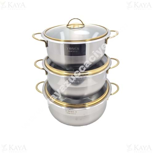 LİNES 6 PARÇA TENCERE SETİ ALTIN KULP 26-28-30 CM 1*2