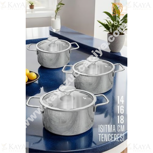 MD METAL GÜVEÇ SETİ 3 LÜ CAM KAPAK 14-16-18 CM 1*6