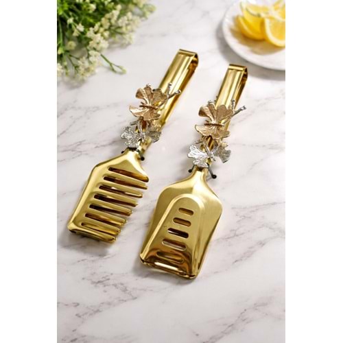 BZD IVORY SUNUM MAŞASI SETİ 2 Lİ GOLD KELEBEK FİGÜRLÜ 1*30