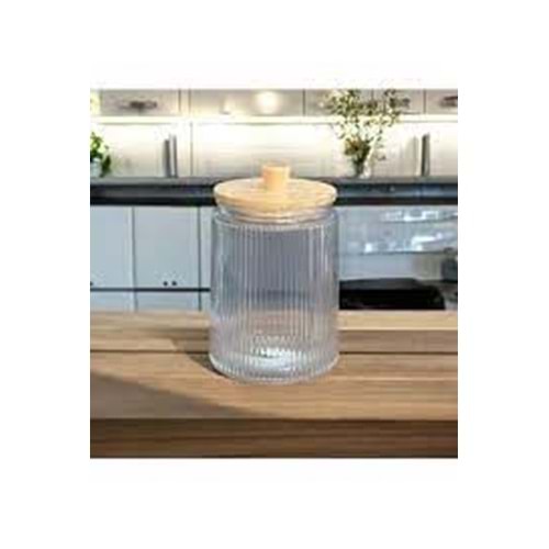 MLN BAMBU KAPAKLI CAM ÇİZGİLİ KAVANOZ 1300 ML 1*12