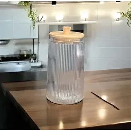 MLN BAMBU KAPAKLI CAM ÇİZGİLİ KAVANOZ 1800 ML 1*12