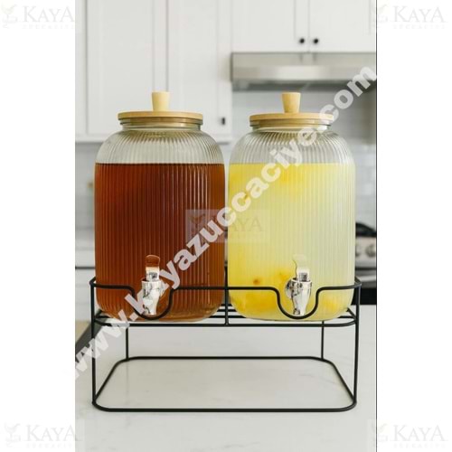 MLN BAMBU KAPAKLI CAM ÇİZGİLİ STANDLI 2 Lİ DAMACANA 3,75 LT 1*3