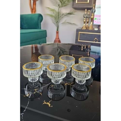 MLN CAM YALDIZLI 6 LI ÇİZGİLİ AYAKLI LOKUMLUK 5,5 CM KASE 1*20