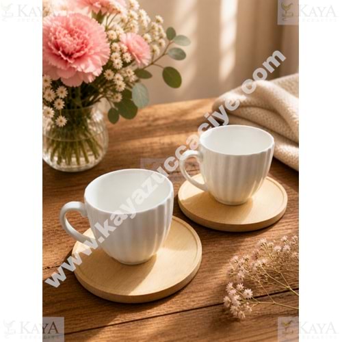 MLN PORSELEN KAHVE SETİ 2 Lİ BAMBU TABAK 1*24