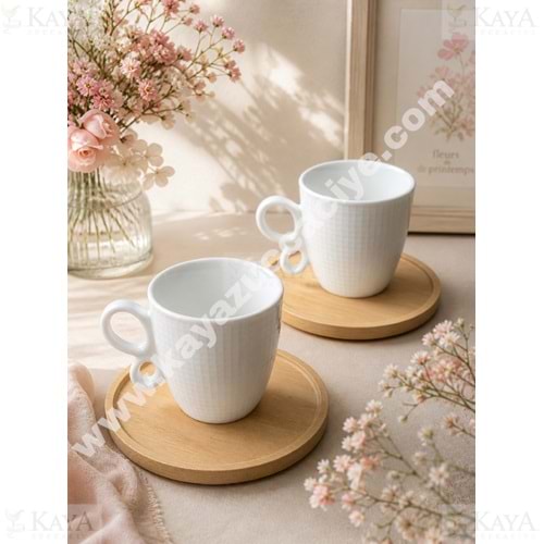 MLN PORSELEN KAHVE SETİ 2 Lİ BAMBU KAPAK 1*24