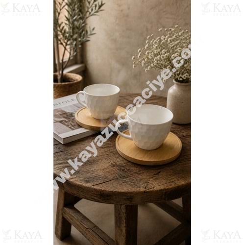 MLN PORSELEN KAHVE SETİ 2 Lİ BAMBU TABAK 1*24