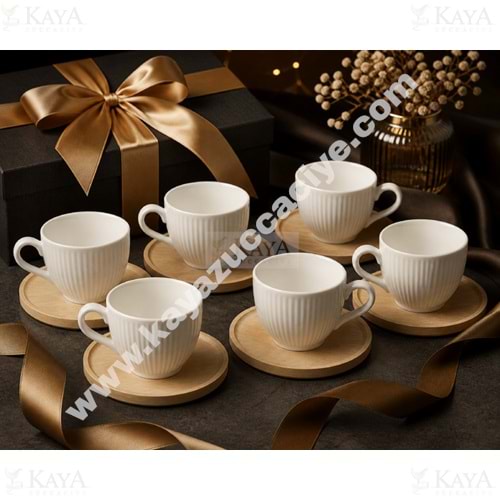 MLN PORSELEN KAHVE FİNCAN TAKIMI BAMBU TABAK 6 LI 1*12