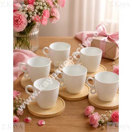 MLN PORSELEN KAHVE FİNCAN TAKIMI BAMBU TABAK 6 LI 1*12