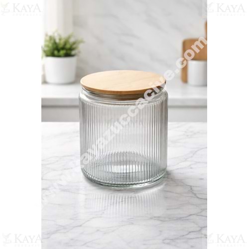 MLN CAM KAVANOZ BAMBU KAPAK ÇİZGİLİ 1000 ML 1*24