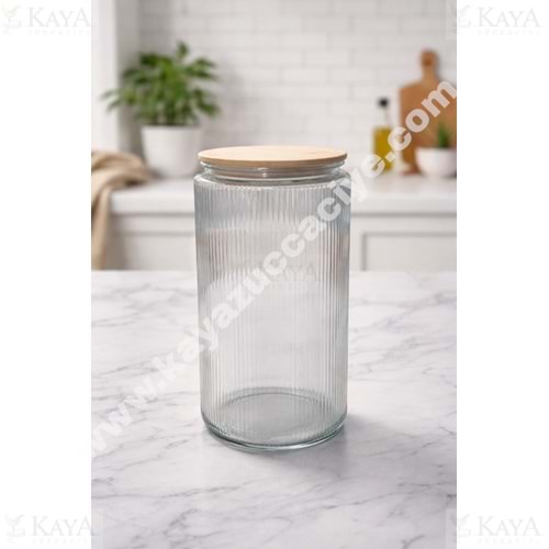 MLN CAM KAVANOZ BAMBU KAPAK ÇİZGİLİ 2000 ML 1*12