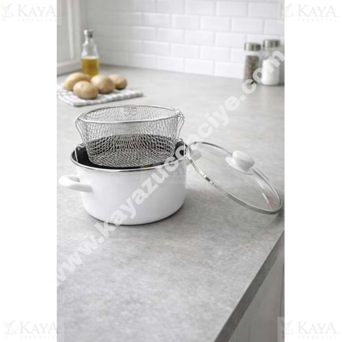 MLN EMAYE KIZARTMA TENCERESİ 22 CM BEYAZ 1*6