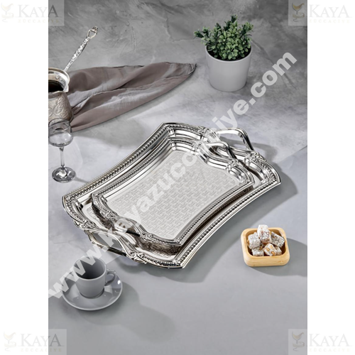 DALGIÇ 2 Lİ DİKDÖRTGEN TEPSİ SETİ GÜMÜŞ 2013SET2 30x22-41x30 CM 1*12