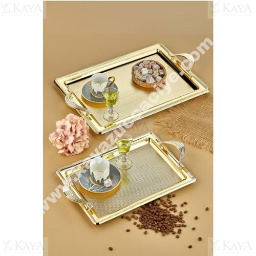 DALGIÇ 2 Lİ DİKDÖRTGEN TEPSİ GOLD SETİ 2014SET2 35x25-44x32 CM 1*10