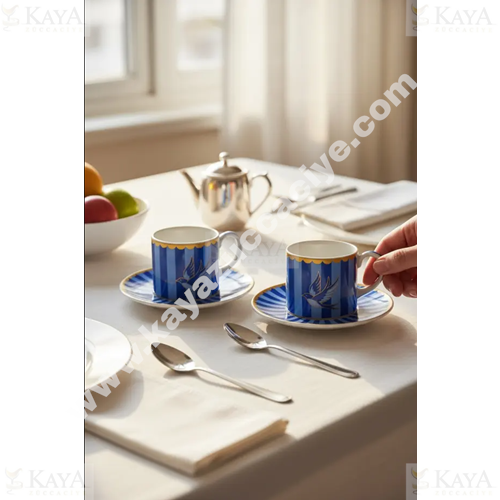 PASHA PORSELEN KAHVE SETİ PİEGON 2 Lİ MAVİ 1*24