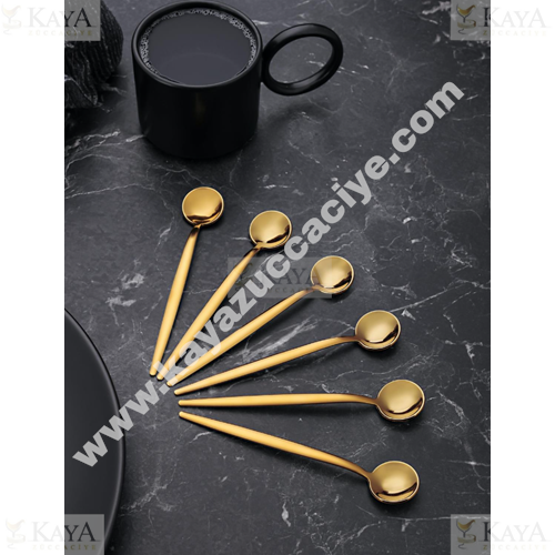 PARİS LİSBONE METAL ÇAY KAŞIĞI UZUN SAPLI GOLD 6 LI 13 CM 1*100