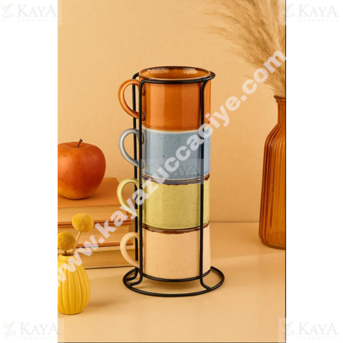 PASHA PORSELEN KUPA SETİ STANDLI CAPPUCCİNO 4 LÜ 1*12