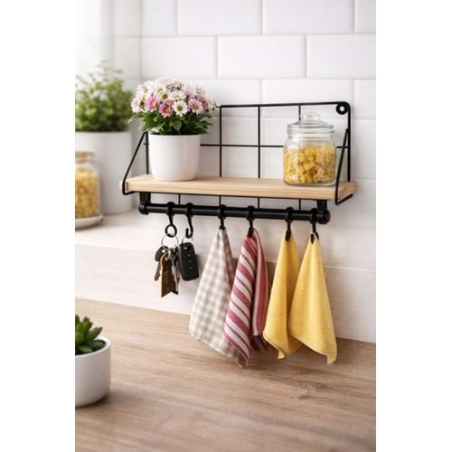 EGE METAL AHŞAPLI DUVAR RAFI TEK KATLI ASKILKLI 1*32