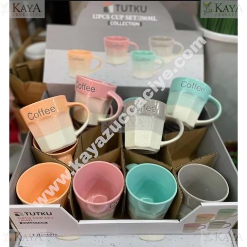 TUTKU PORSELEN RENKLİ KUPA 200 ML 1*12
