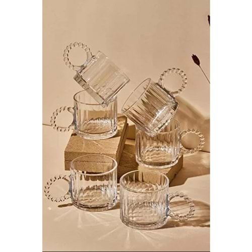 RYN CAM ŞAM MUG BONCUK KULPLU KAHVE YANI BARDAK 6 LI 1*12