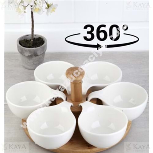 SENFONİ SERAMİK AHŞAP STANDLI DÖNERLİ SOSULUK 6 LI 1*5