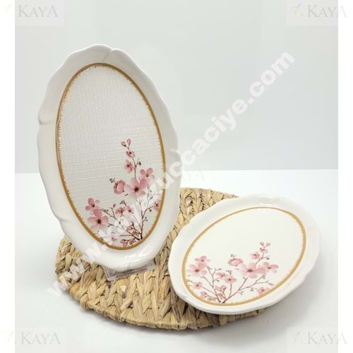 ALİNA HOME PEMBE SAKURA GELİNCİK BÜYÜK OVAL KAYIK 32X20 CM 1*12