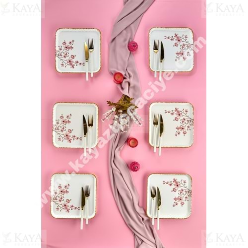 ALİNA HOME PEMBE SAKURA MODEL KARE SERVİS 24 x 24 1*6
