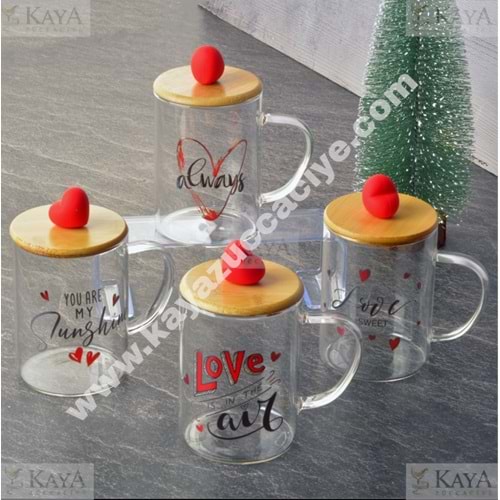 THN KUPA CAM BAMBU KAPAK BARDAK KALP FİGÜRLÜ 500 ML 1*24