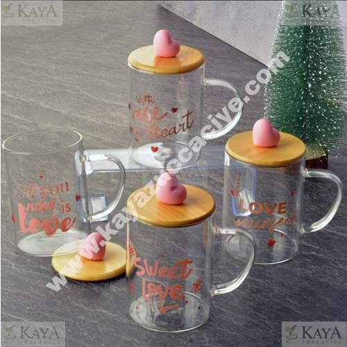 THN KUPA CAM BAMBU KAPAK BARDAK PEMPE KALP FİGÜRLÜ 500 ML 1*24