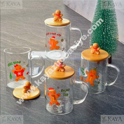 THN KUPA CAM BAMBU KAPAK BARDAK KURABİYE FİGÜRLÜ 500 ML 1*24