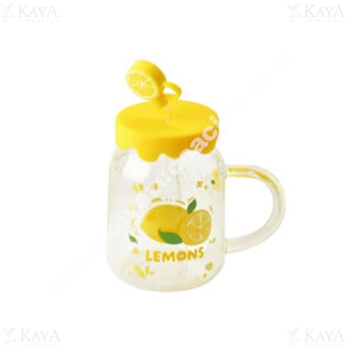 THN KUPA CAM SİLİKON KAPAK PİPETLİ LİMON FİGÜRLÜ 500 ML 1*24