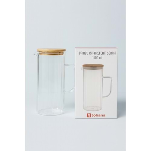 THN CAM SÜRAHİ BAMBU KAPAKLI ÇİZGİLİ 1,5 LT 1*12