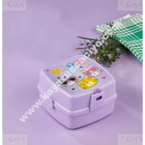 TUFFEX BESLENME KABI KAŞIKLI BÖLMELİ KEDİLİ LUNCH BOX 1*36