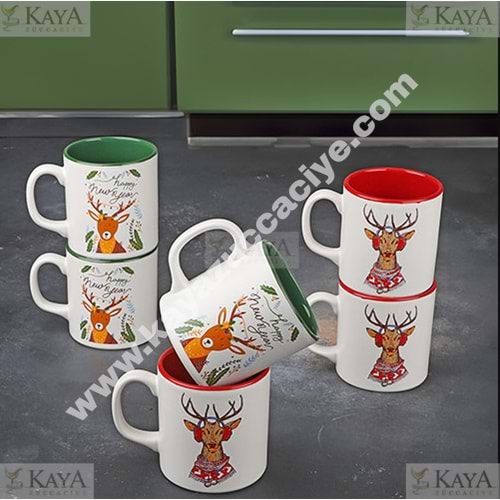 KSV KUPA PORSELEN DEER CHRİSTMAS ÇİFT RENK SİLİNDİRİK KUPA 1*24