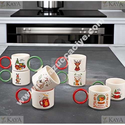 KSV KERAMİKA KUPA PORSELEN YILBAŞI FİGÜRLÜ 2 Lİ HALKA KULP 1*12