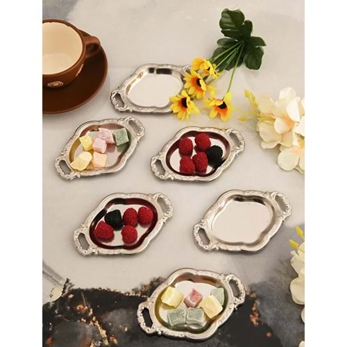 CNM PRES LOKUMLUK GÜMÜŞ OVAL MİNİMAL SUNUMLUK 10x7 CM